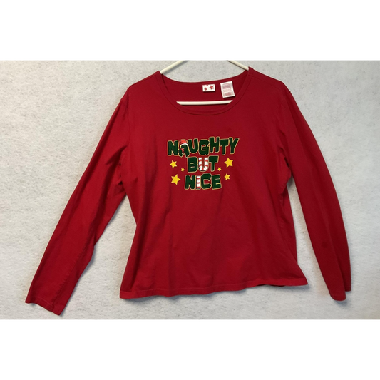 Naughty But Nice Shirt Womens Large Red Long Sleeve Christmas Graphic Funny