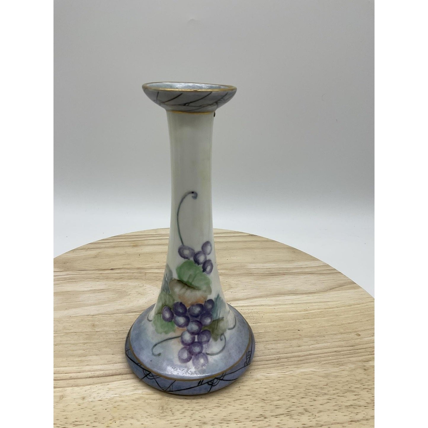 Vintage Porcelain Candlestick Holder Hand Painted Grapes TK Czechoslovakia 1930'