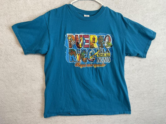 Yazbek Puerto Rico Shirt Boys Large Blue Graphic Tee Isla Del Encanto Travel