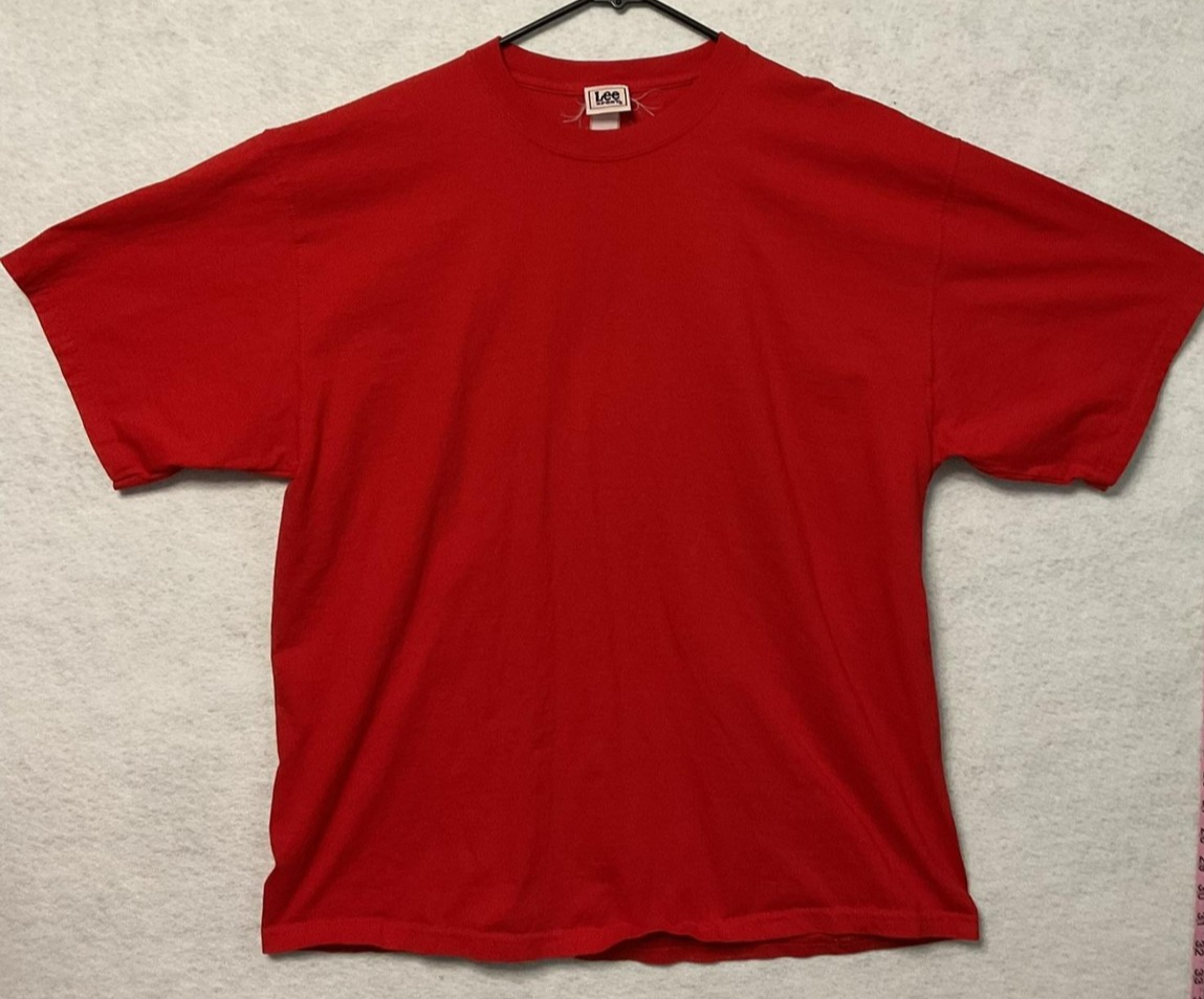 Vintage Lee Sport Shirt Mens 2X Red Solid Crewneck Short Sleeve Blank Tee Casual