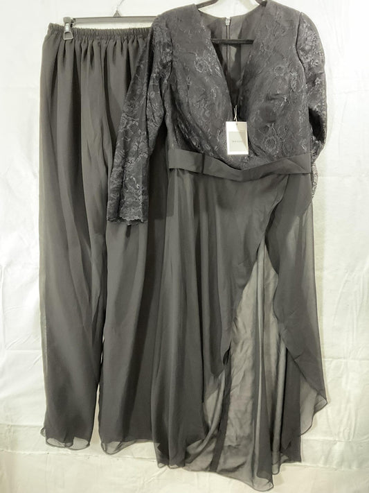 NEW VOGUE Dress Pants Set Womens XL Gray Lace Chiffon Long Sleeve Formal Wedding