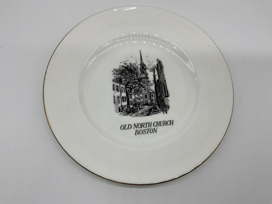 Vintage Old North Church Boston Souvenir Plate Crown Staffordshire England Gold