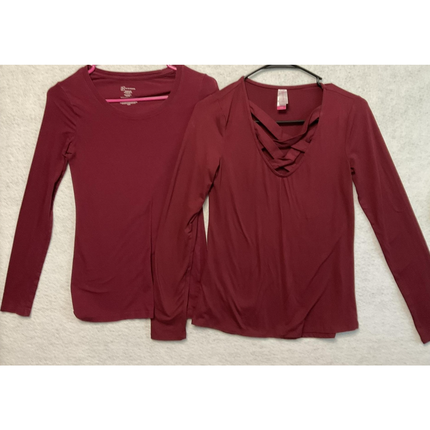 No Boundaries Shirts (2) Womens Small Red Maroon Long Sleeve Stretch Criss Cross