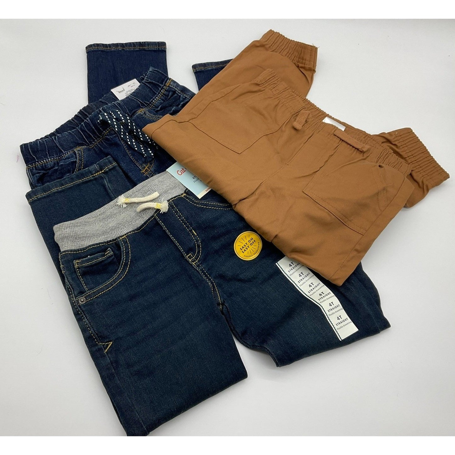 Jumping Beans Cat & Jack Pants Lot Toddler Boys 4T Blue Tan Denim Joggers 3pc