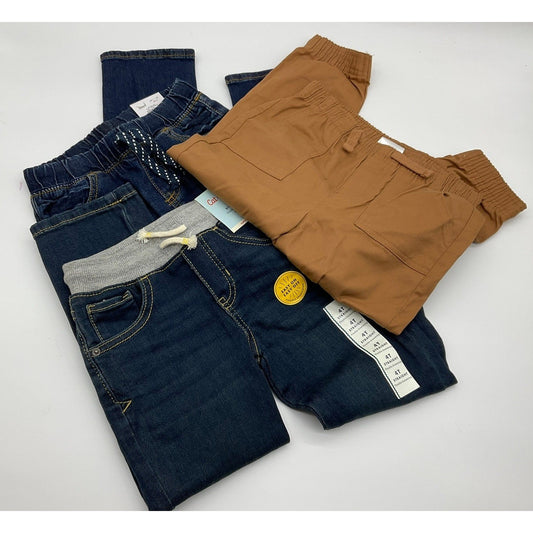 Jumping Beans Cat & Jack Pants Lot Toddler Boys 4T Blue Tan Denim Joggers 3pc