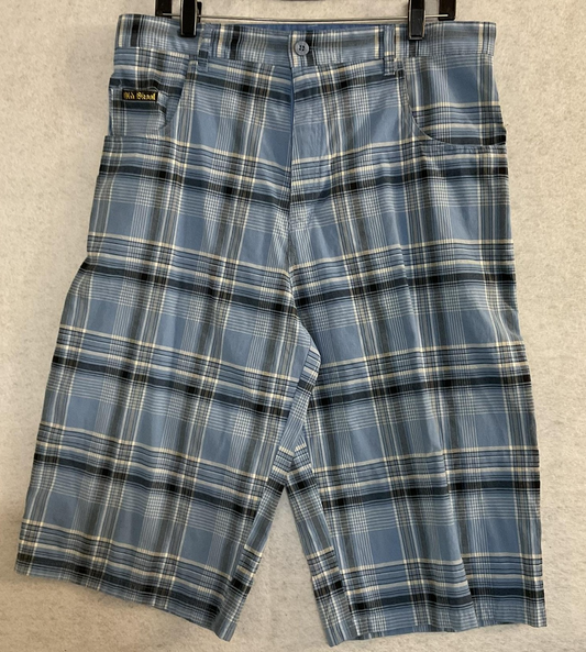 Old Skool Shorts Mens 36 Blue Plaid Cargo Flat Front Zip Fly Pockets Casual