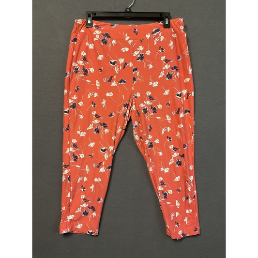 Terra & Sky Pants Womens XL Red Floral Pull On Stretch Cropped Capri Lightweight