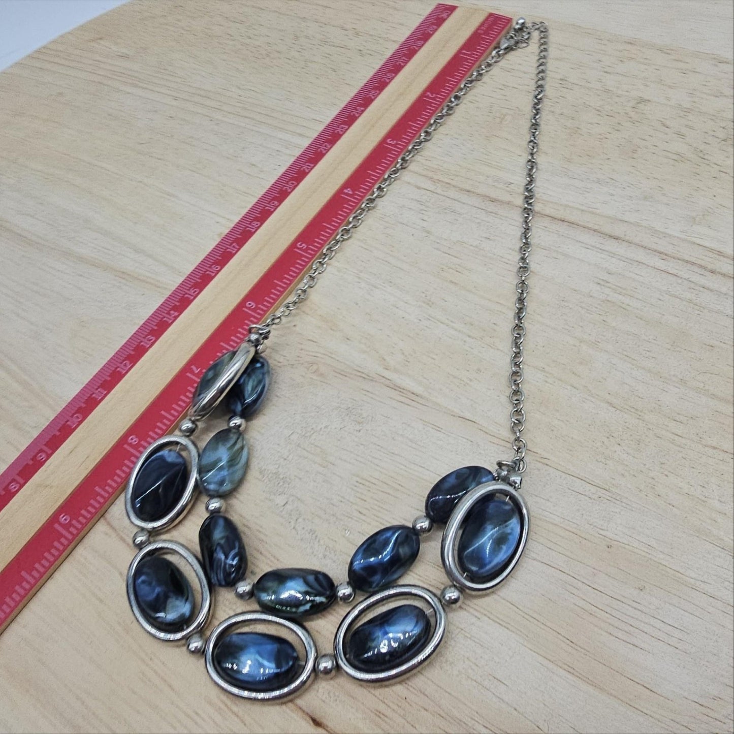 Necklace Multicolor Glass Oval Bib Statement Silver Tone 18 In Lobster Womens