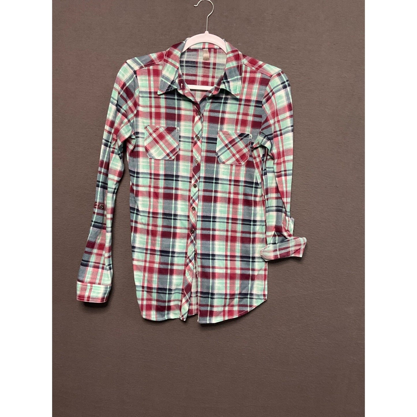 Vanity Small Plaid Flannel Shirt Red Blue Green Long Sleeve Western Style