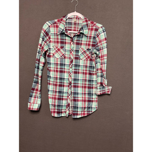 Vanity Small Plaid Flannel Shirt Red Blue Green Long Sleeve Western Style