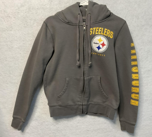 Pittsburgh Steelers Hoodie Sweatshirt Womens Small Gray NFL Football Zip Up