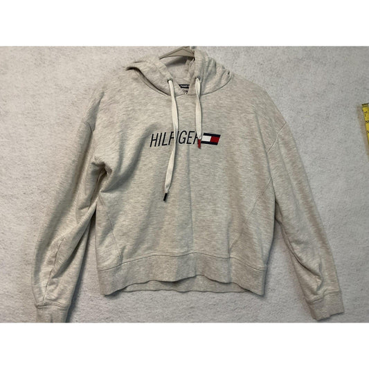 Tommy Hilfiger Sport Hoodie Womens Small Gray Hilfiger Logo Cropped Sweatshirt