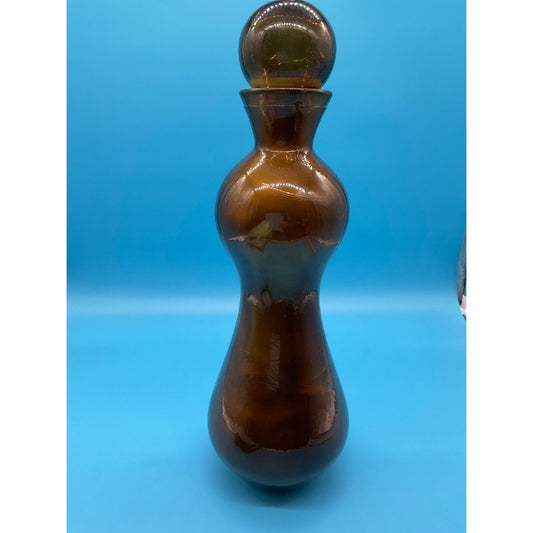 Vintage 60's Amber Glass Genie Bottle Decanter 18.5" San Miguel Spain w/ Stopper