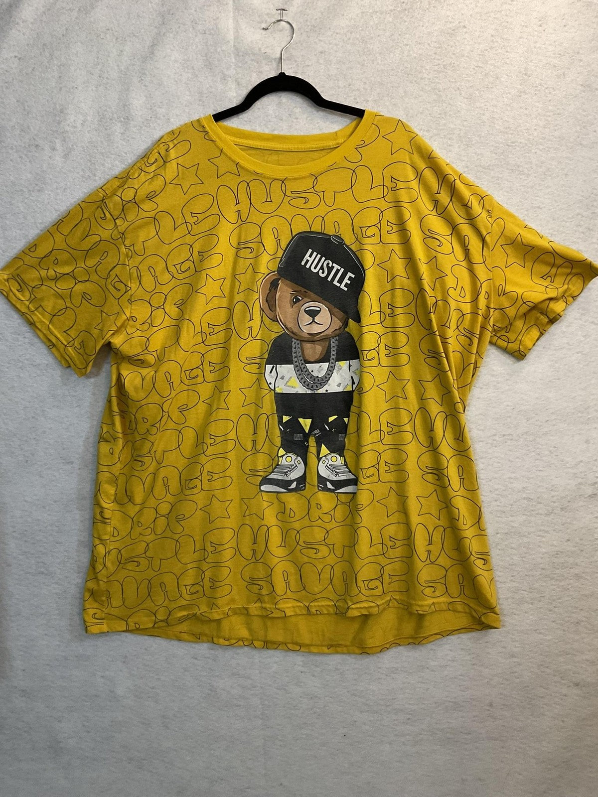 Hustle Shirt Mens 2XL Yellow Teddy Bear Graphic Tee Streetwear Hip Hop Drip