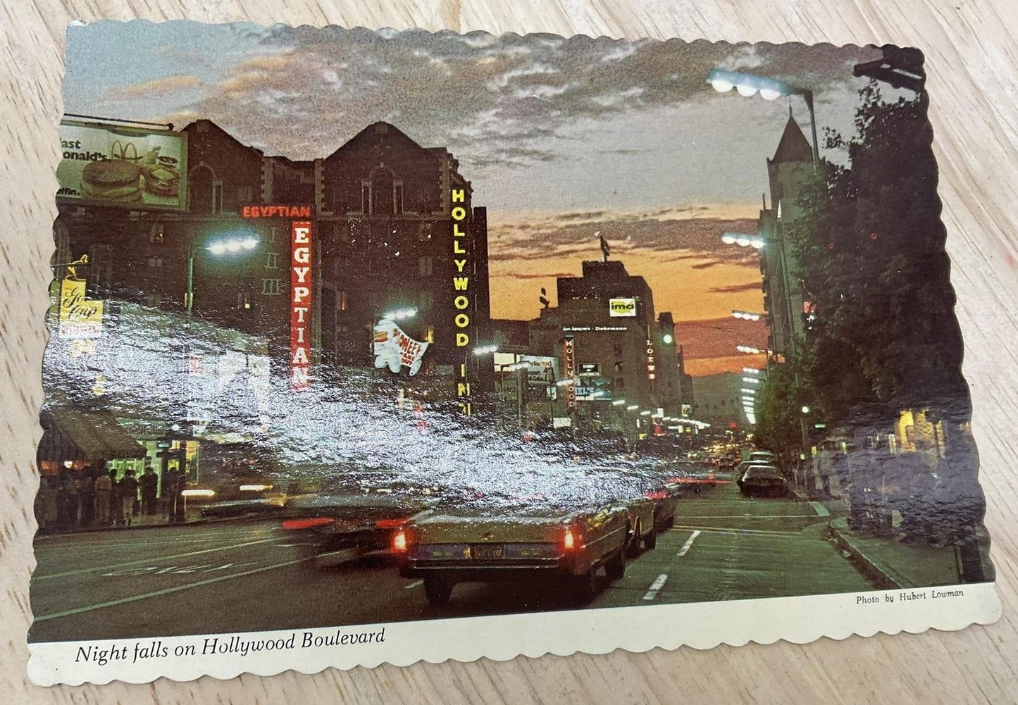 Vintage Glamorous Hollywood At Dusk Hollywood Boulevard Postcard 5.5x3.5 In