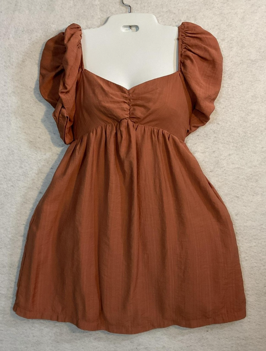 Altar'd State Dress Womens XS Orange Puff Sleeve Sweetheart Fit Flare Mini