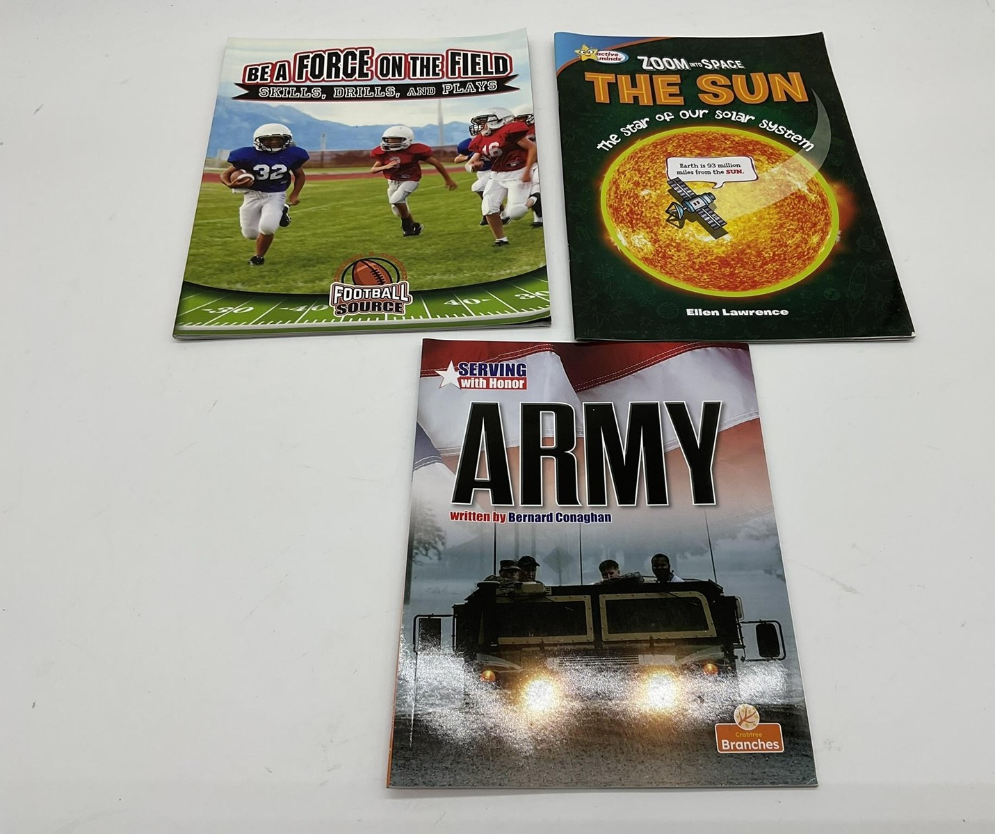 Lot 3 Crabtree Kids Books Army Sun Force On The Field PB Nonfiction Sports Space