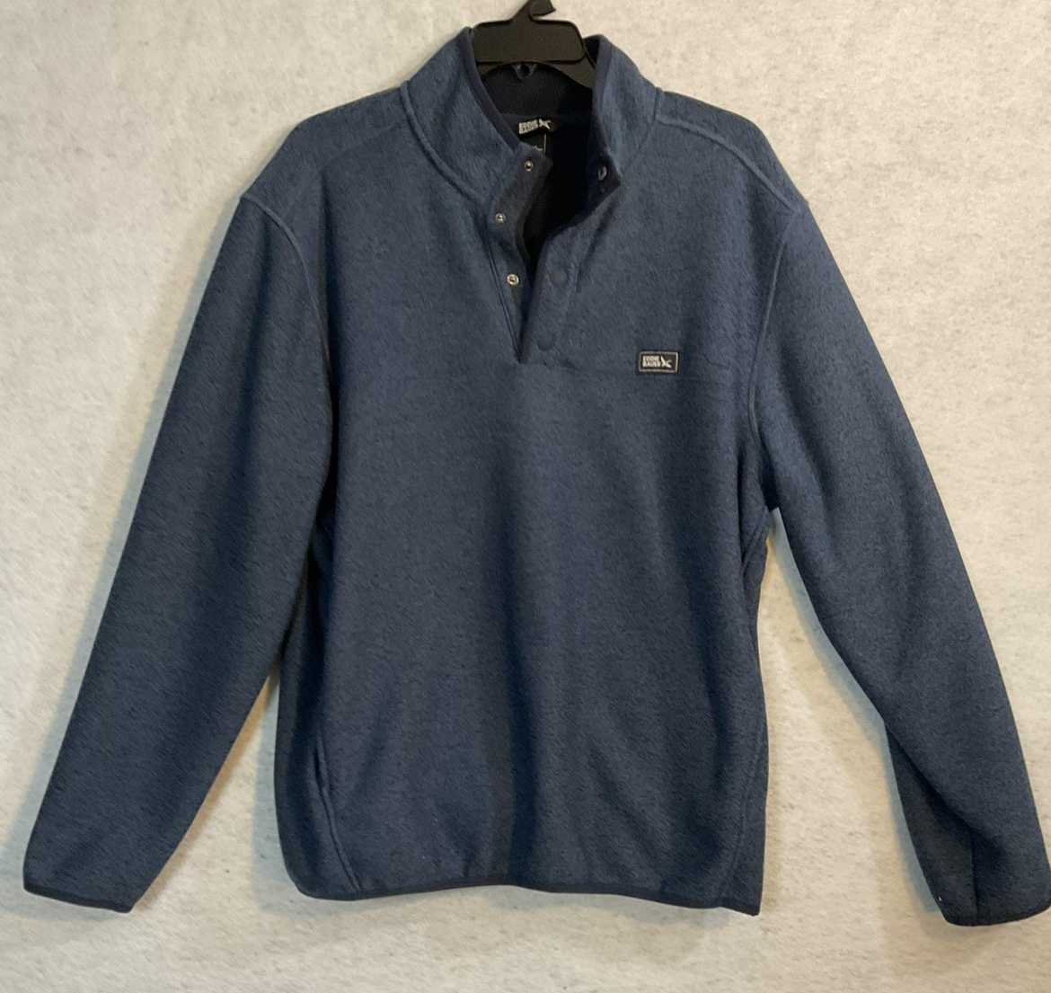 Eddie Bauer Sweatshirt Mens Large Blue Fleece Snap Mock Neck Pullover Pockets