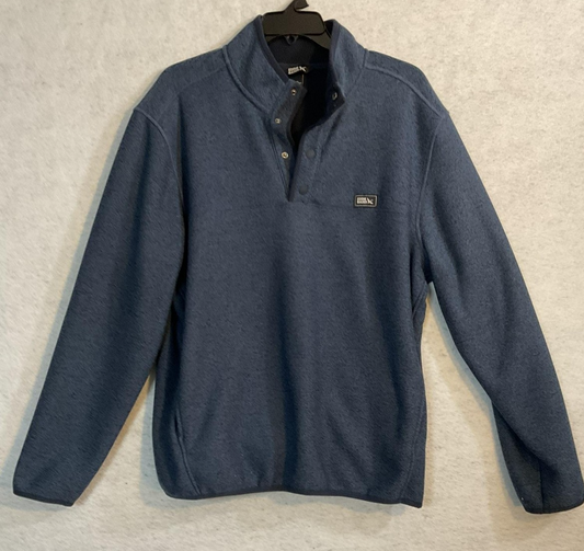 Eddie Bauer Sweatshirt Mens Large Blue Fleece Snap Mock Neck Pullover Pockets