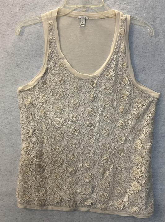 J Crew Tank Top Womens Medium White Floral Lace Embroidered Camisole Scoop Neck