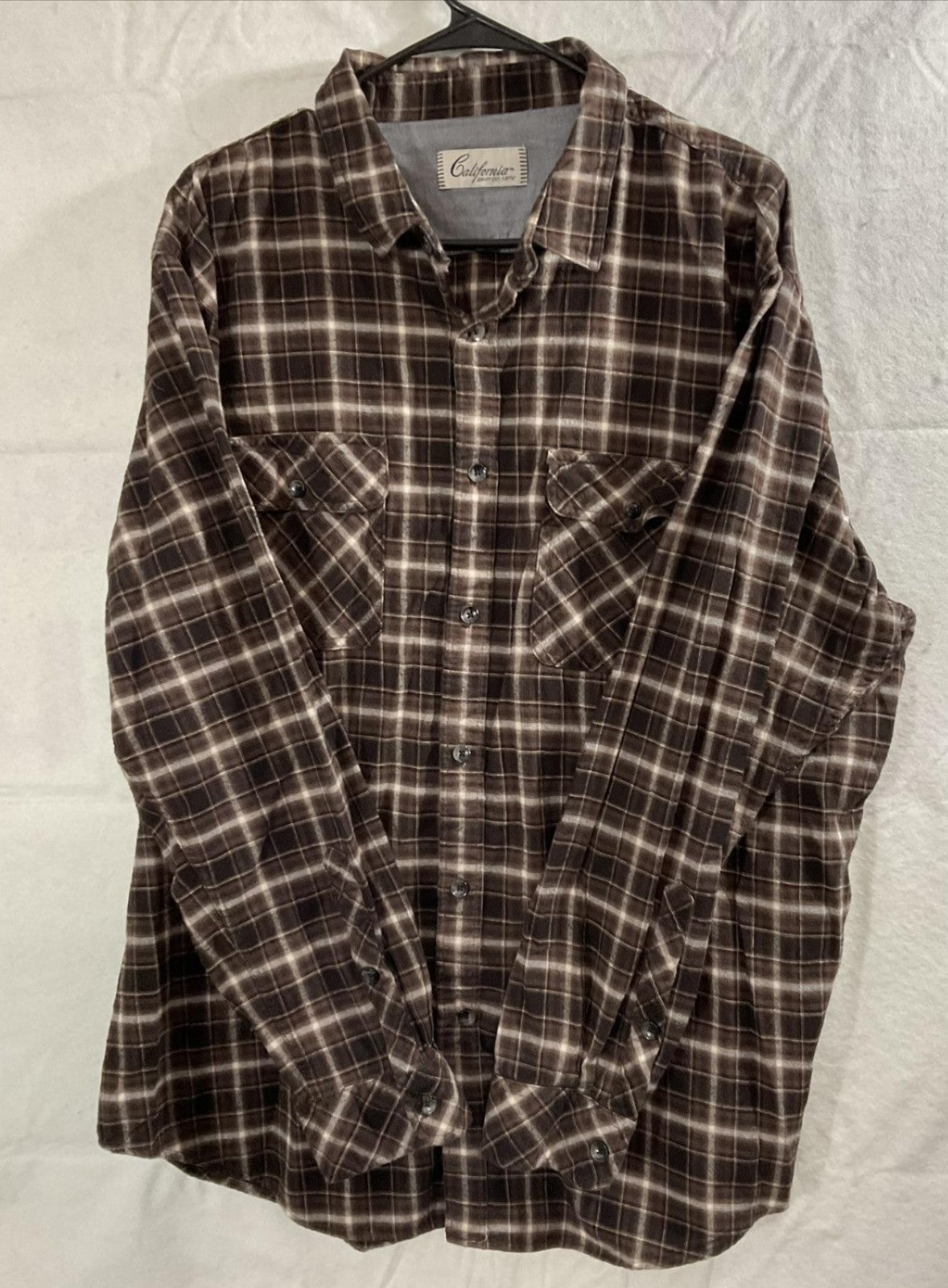 California Shirt Mens 2XL Brown Plaid Flannel Long Sleeve Button Up Pockets