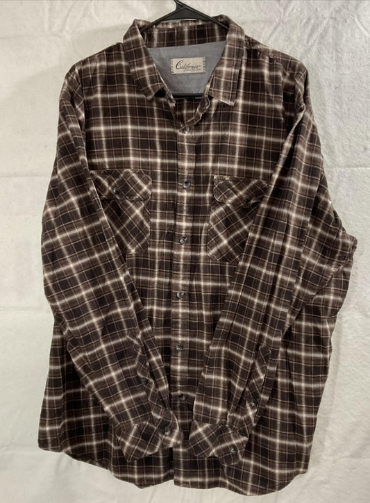 California Shirt Mens 2XL Brown Plaid Flannel Long Sleeve Button Up Pockets