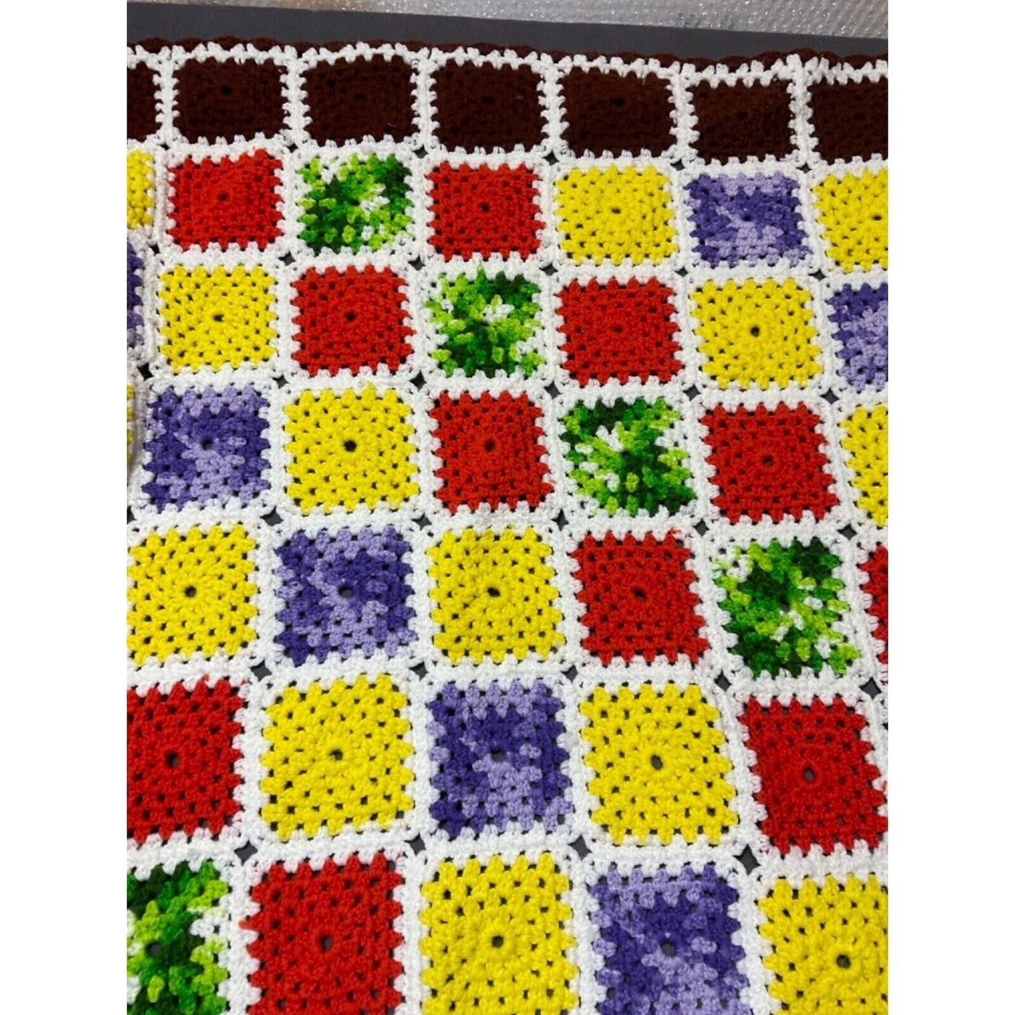 Handmade Crochet Granny Square Blanket Unisex OS Multi Excellent Vintage Style