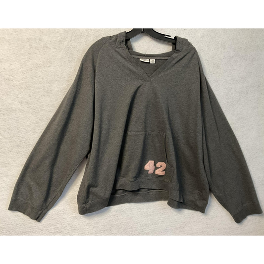 Cato Woman Hoodie Pullover Womens 26/28 Gray V-Neck Raglan Pocket 42 Patch Plus