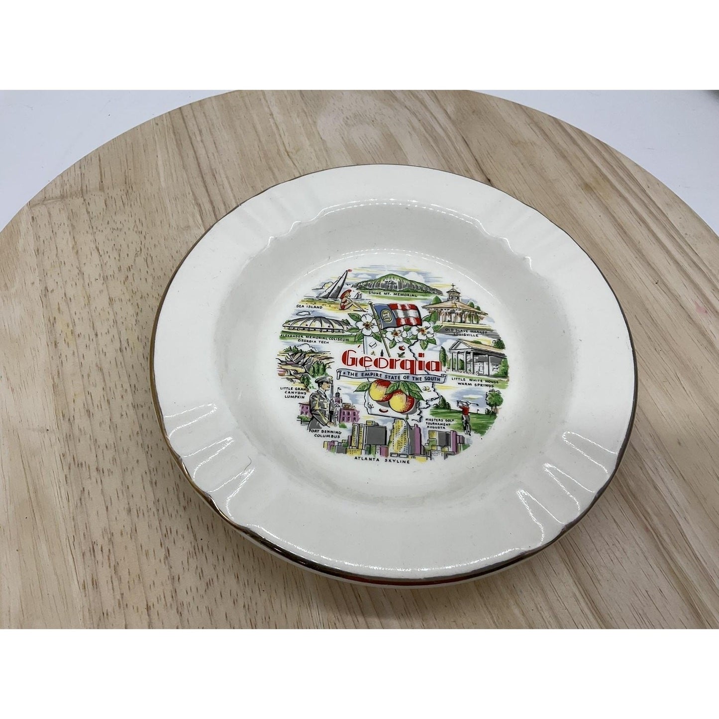Vintage Georgia Souvenir Bowl Plate Empire State Of The South 22K Gold Trim