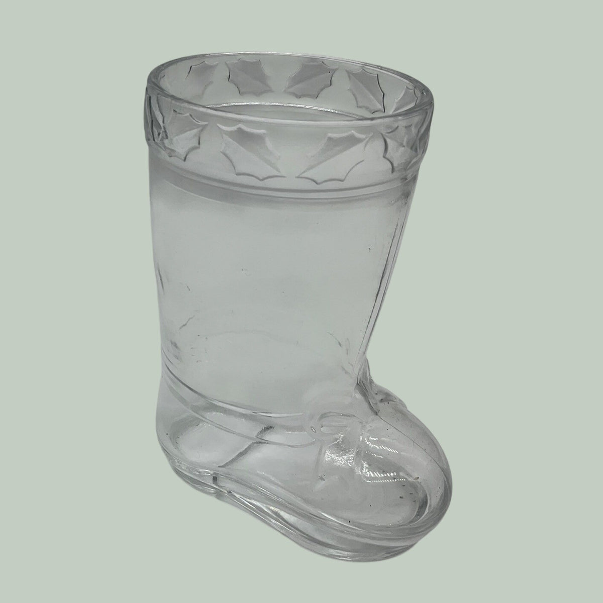 Glass Boot Mug Clear Holly Leaf Embossed Cowboy Christmas Decor