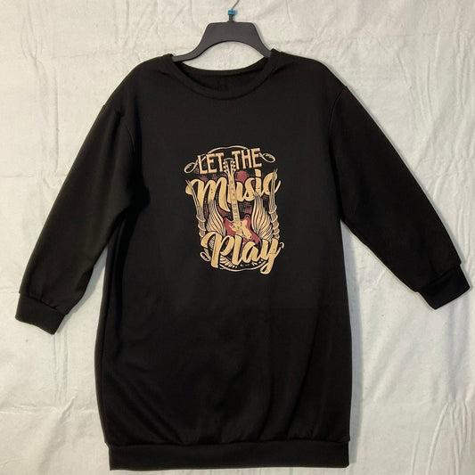 Shein Curve Sweatshirt Dress Womens 0XL Black Let The Music Play Graphic Rocker
