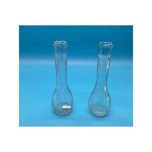 Vintage Clear Glass Bud Vases Set of 2 Fluted 9"x2" Home Decor Flower Vases