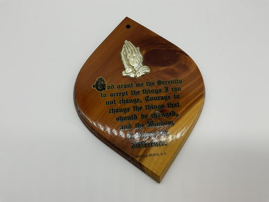 Vintage Serenity Prayer Wood Plaque Praying Hands Myrtle Beach Christian Decor