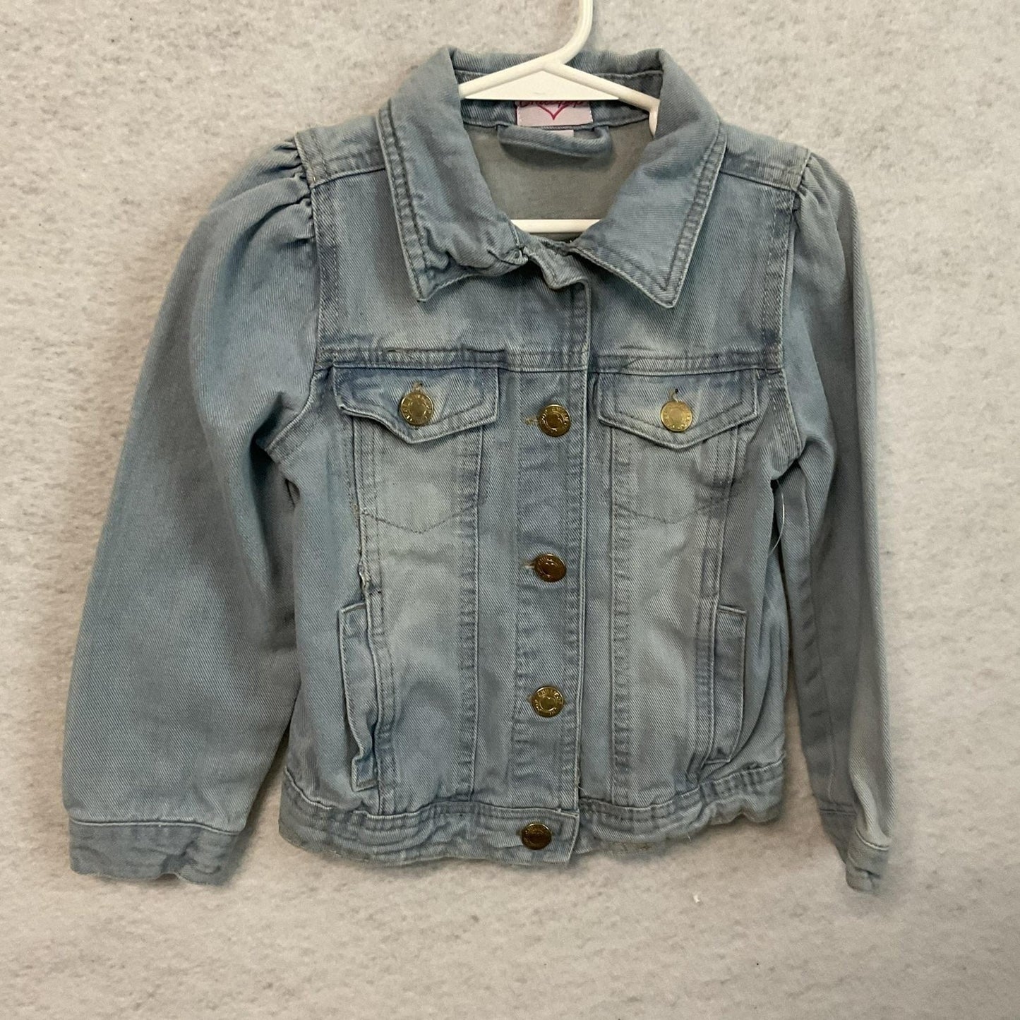 Chillipop Jacket Girls 5/6 Light Wash Denim Puff Sleeve Button Front