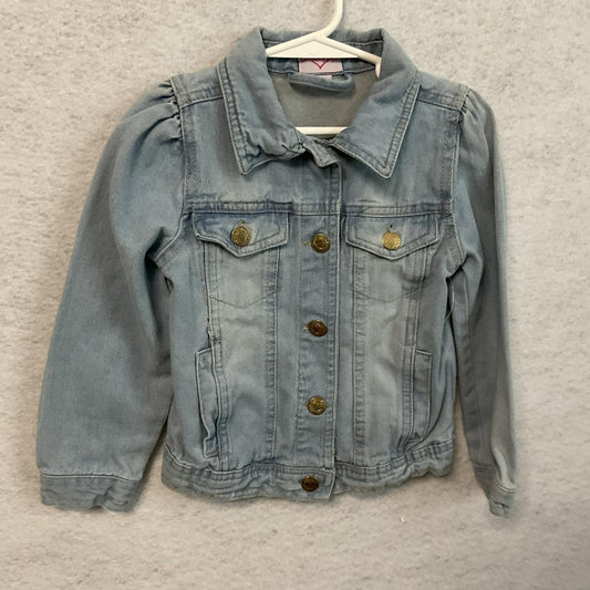 Chillipop Jacket Girls 5/6 Light Wash Denim Puff Sleeve Button Front