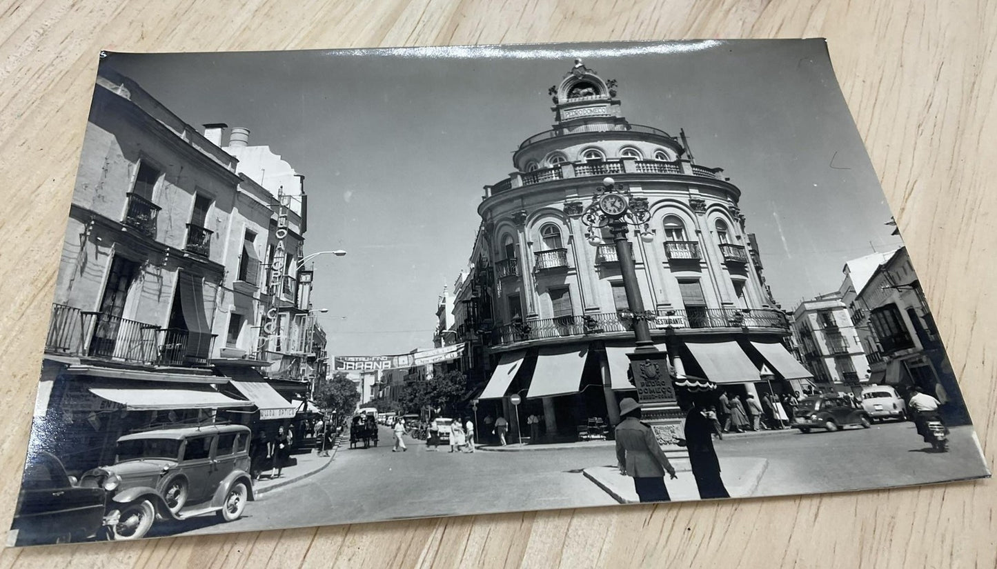 Vintage Jerez De La Frontera Calle Primo Rivera B/W RPPC Postcard 5.5x3.5 In