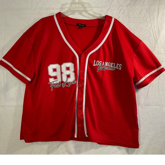 Ruby & Lace+ Baseball Jersey Womens 2X Red Los Angeles 98 Fast Lane Sporty Top