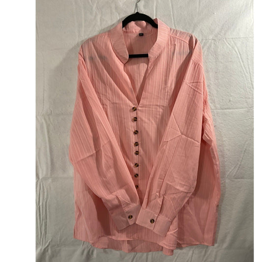 Button Up Blouse Womens 3XL Pink Like New Textured Stripe Split Collar