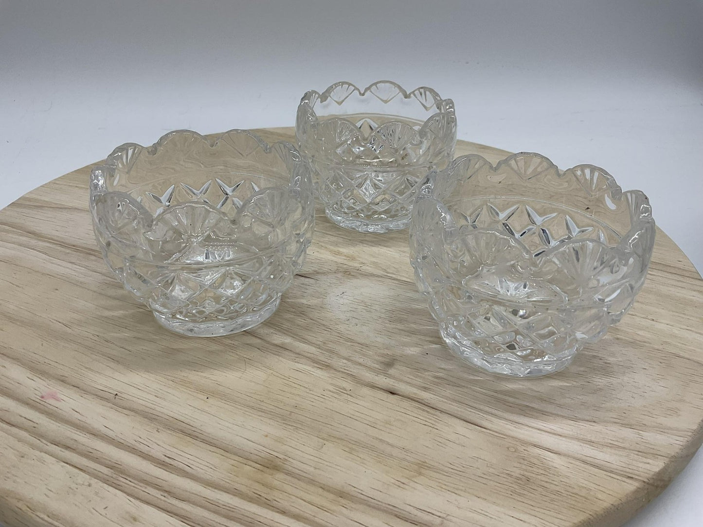 Shannon Crystal Designs Of Ireland Set 3 Small Cut Glass Bowls Diamond Dessert