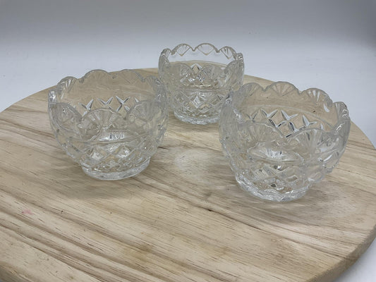 Shannon Crystal Designs Of Ireland Set 3 Small Cut Glass Bowls Diamond Dessert