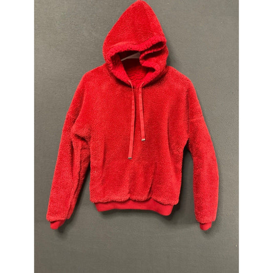 Plush Red Fleece Hoodie Sherpa Pullover Hoodie Jacket Warm Comfy Small ? READ