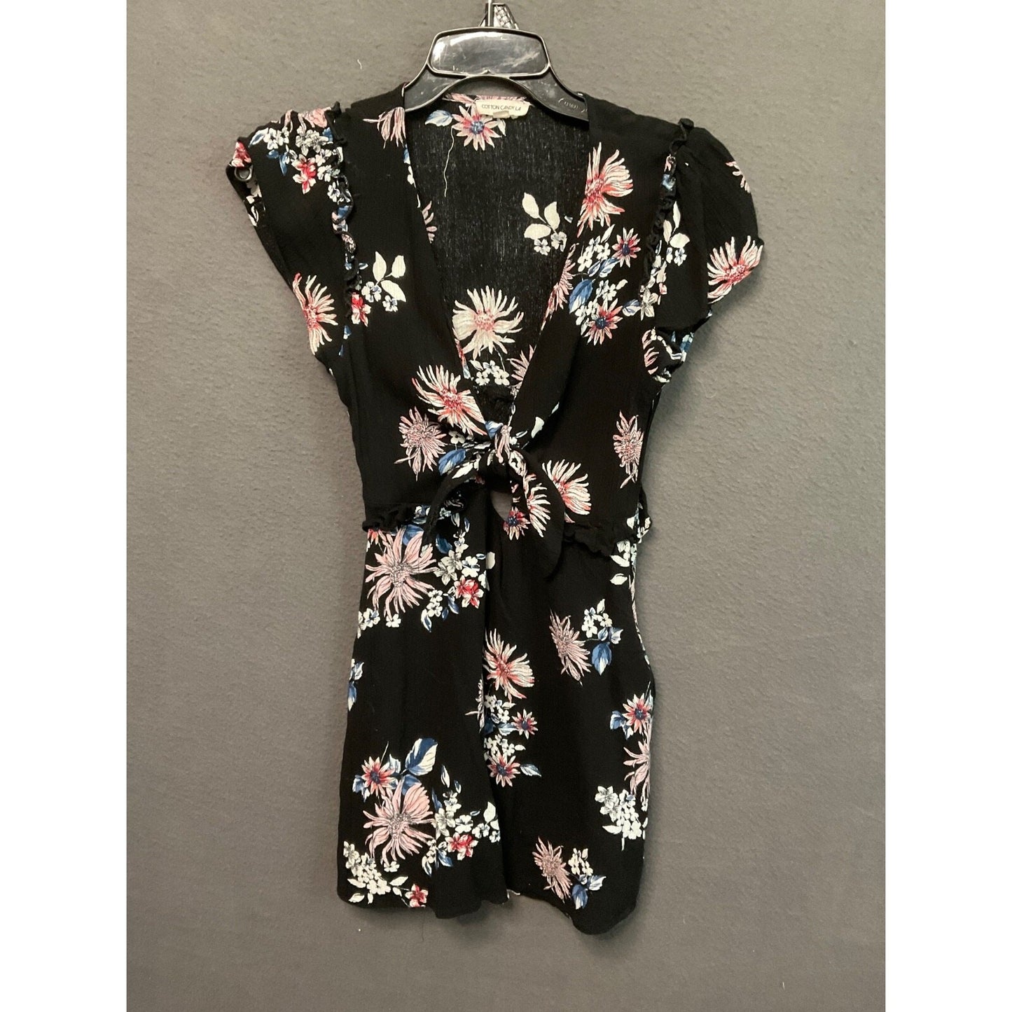 Cotton Candy LA S Black Floral Cutout Mini Dress Tie Front Side Zip