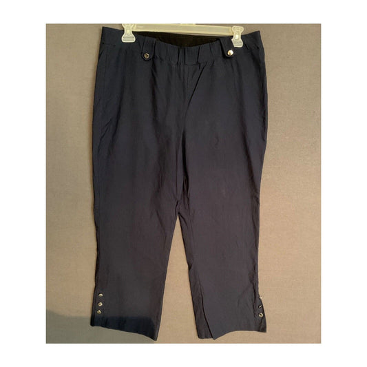 Zoe & Phoebe Women's Navy Cropped Pants XL Rayon Blend Button Hem Detail