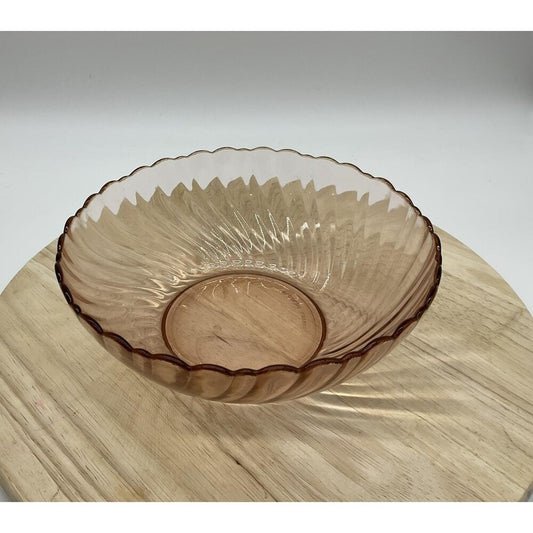 Pink Glass Serving Bowl Large Ribbed Scalloped Edge Dish Centerpiece MCM Vintage
