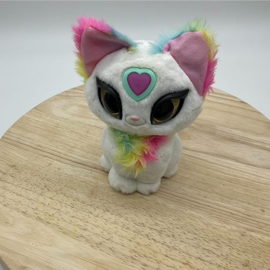 My Fuzzy Friends Cat Plush 2023 White Rainbow Ears Heart Interactive 6.6" WORKS
