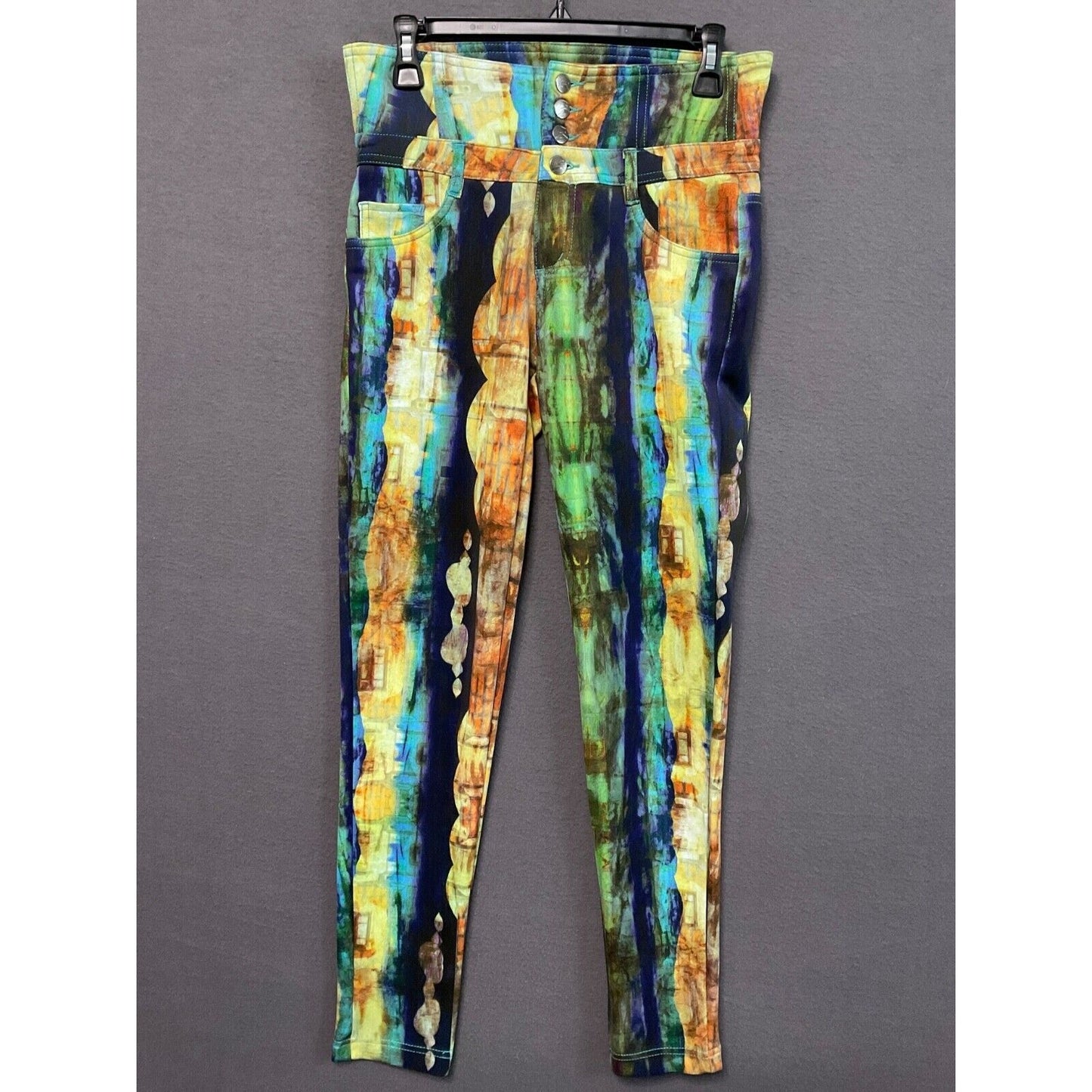 Like an Angel Womens M Stretch High-Rise Button Closure Pant Festival Abstract