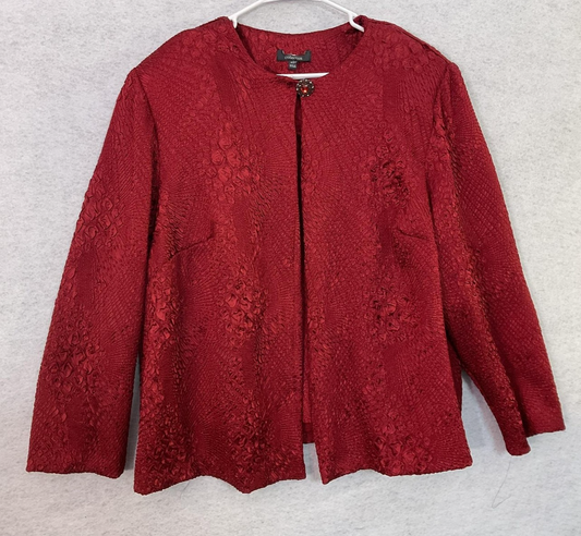 Collections Jacket Tank Set Womens 18W Red Jacquard Rhinestone Button Lined