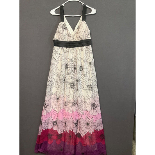 Jodi Kristopher Floral Maxi Dress Size 11 JR Halter Ombre Pink Purple White