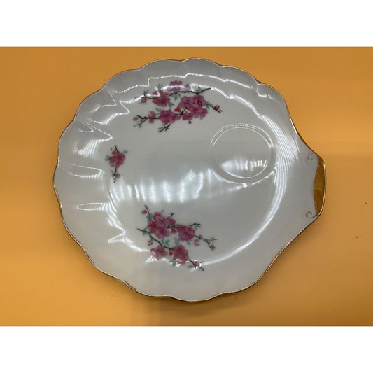 Vintage 7.5" Rose Snack Plate Gold Trim Scalloped Edge Made in Japan