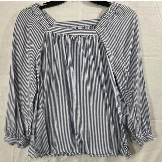 Old Navy Blouse Womens Large Blue White Striped Square Neck Long Sleeve Top